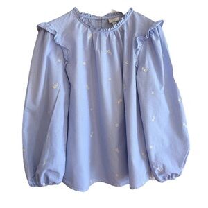 St. John’s Bay Light Blue Embroidered Ruffle Blouse – Size Small